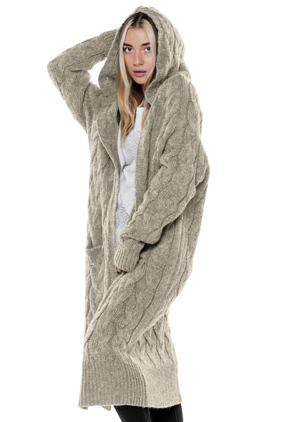 Długi sweter UNDERWORLD z warkoczowym splotem grafitowy