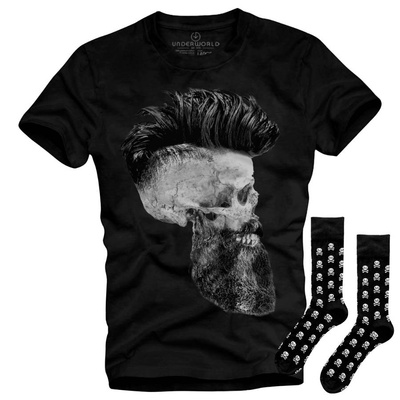 Set cadou T-shirt + șosete UNDERWORLD  Skull with a beard / Skulls
