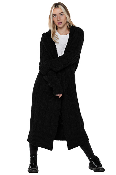 Długi sweter UNDERWORLD z warkoczowym splotem grafitowy